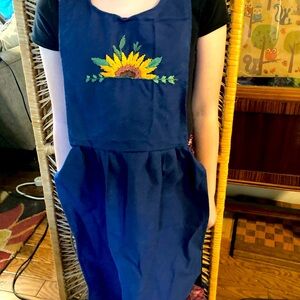 Kids hand embroidered sunflower apron